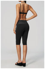 Summer Polka Dot Yoga Sets Women Hanging Neck Shockproof Sports Bra Fitness Suit Folding High Waist Mid Pants Gym Tracksuit