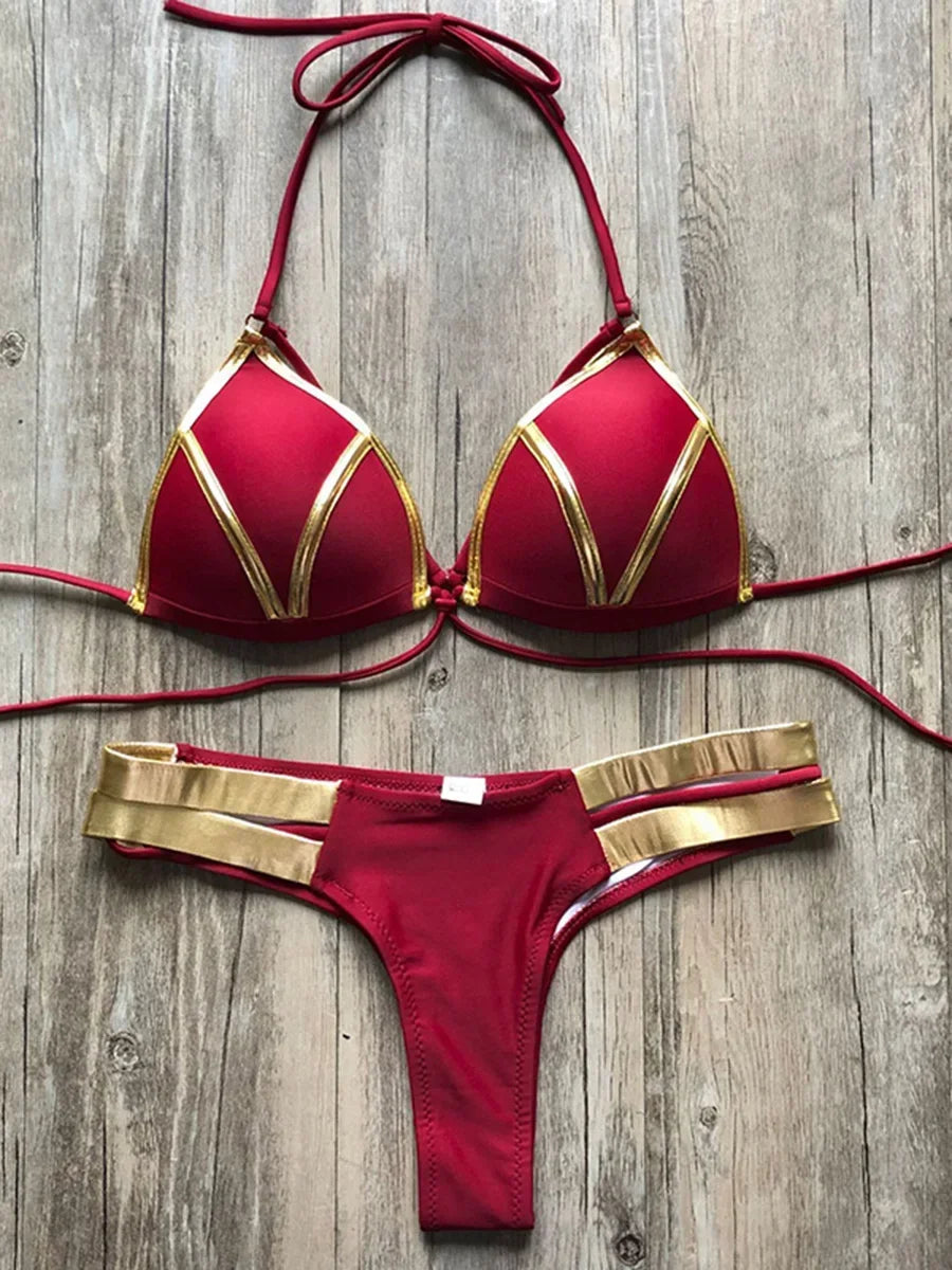Sexy Halter Push Up Brazilian Bikini 2025 Women Bandage String Swimsuit Female Swimwear Two Pieces Bikini Set Bathing Suit Swim