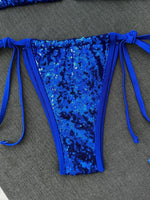 Shiny Sequin Blue Bikini Set 2026 Women Sexy Halter Push Up Bra Bandage Thong Swimsuit Beach Bathing Suit Hoiday Micro Swimwear