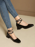 Metallic Silver Gold Women Mary Jane Pumps Square Toe Block Heel Crisscross Ankle Strap Back Zipper Elegant Party Dress Heels