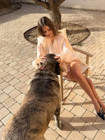Fashion Solid Mesh Long Sleeved Backless Pleated Prom Dresses Chic Ruffle Bow Lace Up Women Mini Dresses Lady Spring Party Robe
