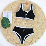2026 New With Button Mid Waist Bikini Female Swimsuit Women Swimwear Two-Pieces Bikini Set Padded Bather Bathing Suit Swim V8315