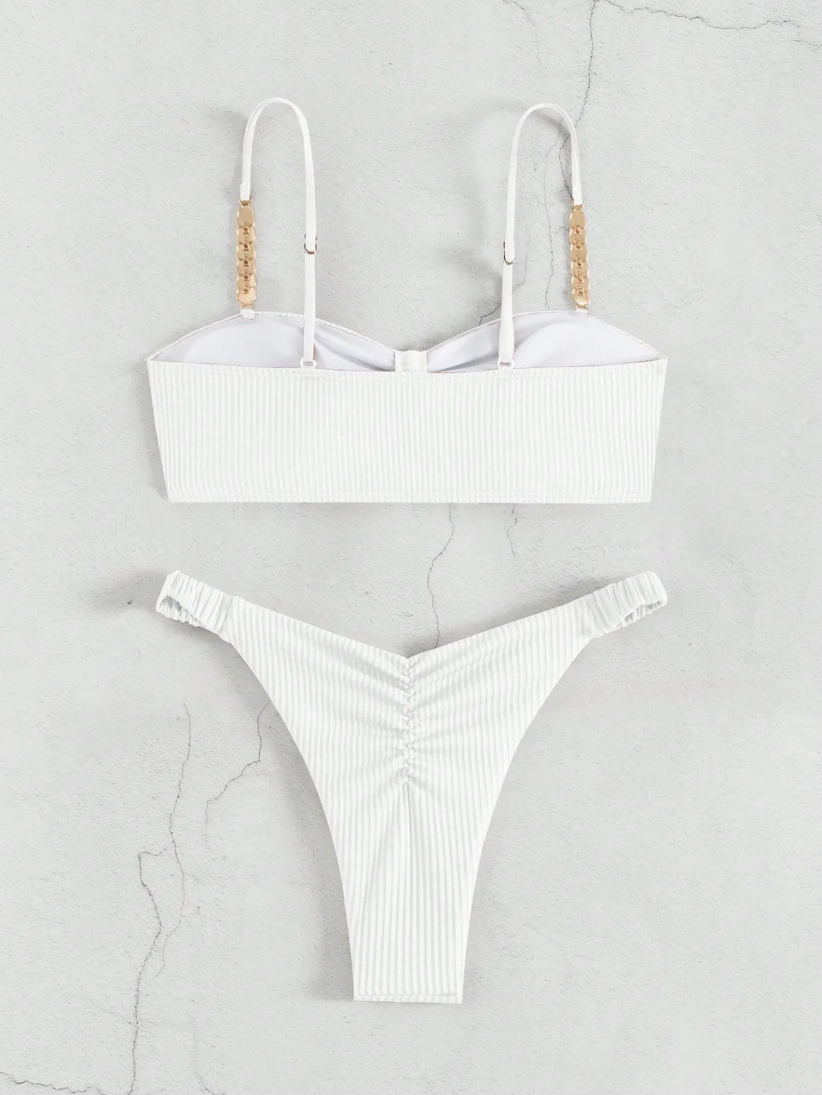 Front Knotted Metal Strap Ribbed Bikini Women Swimwear Female Swimsuit Two Pieces Bikini Set High Cut Bathing Suit Swim Beach