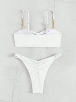 Front Knotted Metal Strap Ribbed Bikini Women Swimwear Female Swimsuit Two Pieces Bikini Set High Cut Bathing Suit Swim Beach