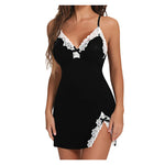 Women's Lace Trim Mini Nightgown Purple Spaghetti Strap Bodycon Sleep Dress with Bow Side Slit Summer Sleepwear