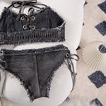 DEKA Retro Women Bikini Denim Suits Summer Halter Camis+ Mini Pant Lingerie Fashion Vacation Swimsuits Sexy Bra&Briefs Sets