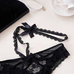 Hanging Neck Detachable Sexy Lace Women's Underpants Sweet Bow Hollow Out Mesh Panties Metal Ring Cotton Crotch Briefs Lingerie