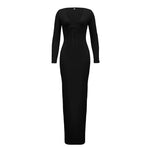 Trendy Solid Color Slim Long Dresses Women Sexy Deep V-neck Hollow Out Leace-up Package Hip Bodycon Party Dress Female Vestidos