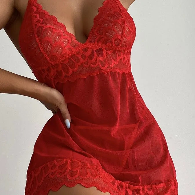European and American cross-border new lace splicing sexy perspective suspender skirt