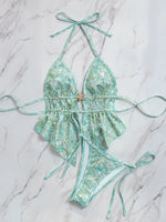 Sexy Sequin Green Bikinis Sets Women Metal Starfish Pleate Tank Top Tie Side Thong Swimsuit Beach Bathing Suit Swimwear 2026