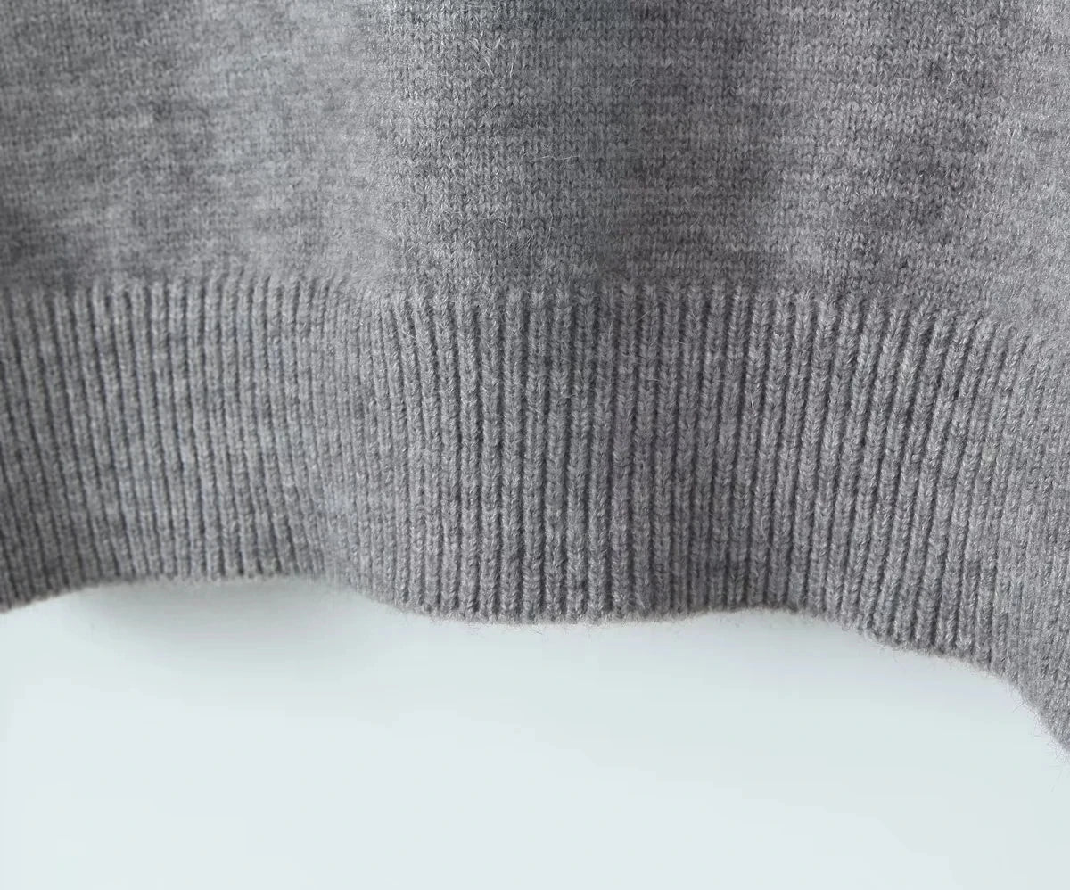 Foridol Grey Flare Sleeve Turn Down Collar Warm Winter Sweater Women Pullover Knitted Jumper Autumn Casual Sweater Loose