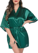 Sexy Silk Satin Night Kimono Robe Short Bathrobe Perfect Wedding Bridesmaid Bride Robes Solid Dressing Gown For Women