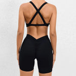 Seamless Yoga Fitness Sets Women High Waist Hip-Lifting Shorts & Sports Bra Workout for Running Gym