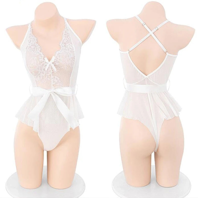 Sexy Lingerie Women Intimate Lace Hollow Costumes Deep V Open Bra Erotic Underwear Sexy Backless Dress Lenceria