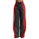 Women's Spring Summer Baggy Jeans Pants High Waist Loose Wide Leg Side Striped Denim Pants Streetwear