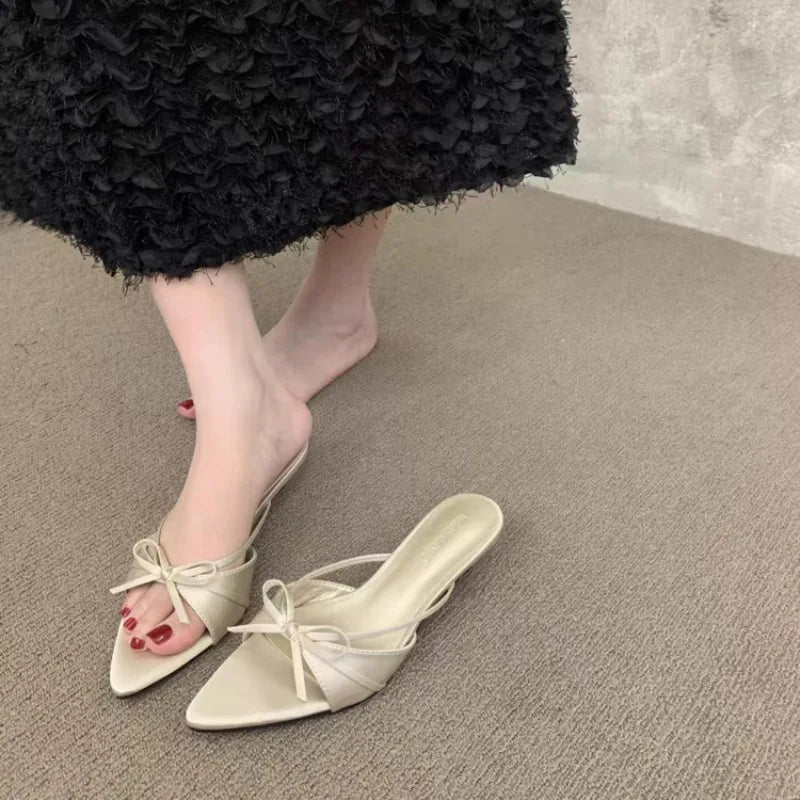 France Bow Open Toe High Heel Elegant Sandals and Slippers Women's 2026 Summer New Luxury Brand Women's High Heels.