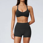 2 Piece Summer Yoga Sets for Women Hollow Back Cross Sports Bra Fitness Clothes Tight High Waist Shorts Running Workout Clothes