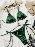 2026 New Sexy Bikini Green Diamond Rhinestone Swimwear Swimsuit Women Halter Bikinis Set Bathing Suit Beach Bikini Luxe Female