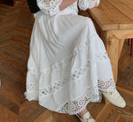 2026 French Retro Heavy Shirt Skirt Hollow Lace Balloon Sleeve Shirt + High Waist Belted Skirt Fashion Suit for Women