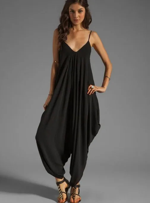 Sexy V-Neck Sleeveless Jumpsuits Summer Jumpsuits for Women Full-Length Playsuit Solid Color Pants Female Casual Loose Rompers