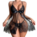 2026 Women Half Sheer Tulle Lingerie Set Open Back Bodysuit Bra Thong Soft Night Lounge Outfit