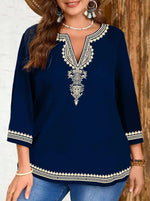Women's Casual Printed Three Quarter Sleeve Shirt Tops Large Size Women's Tops Loose and Comfortable