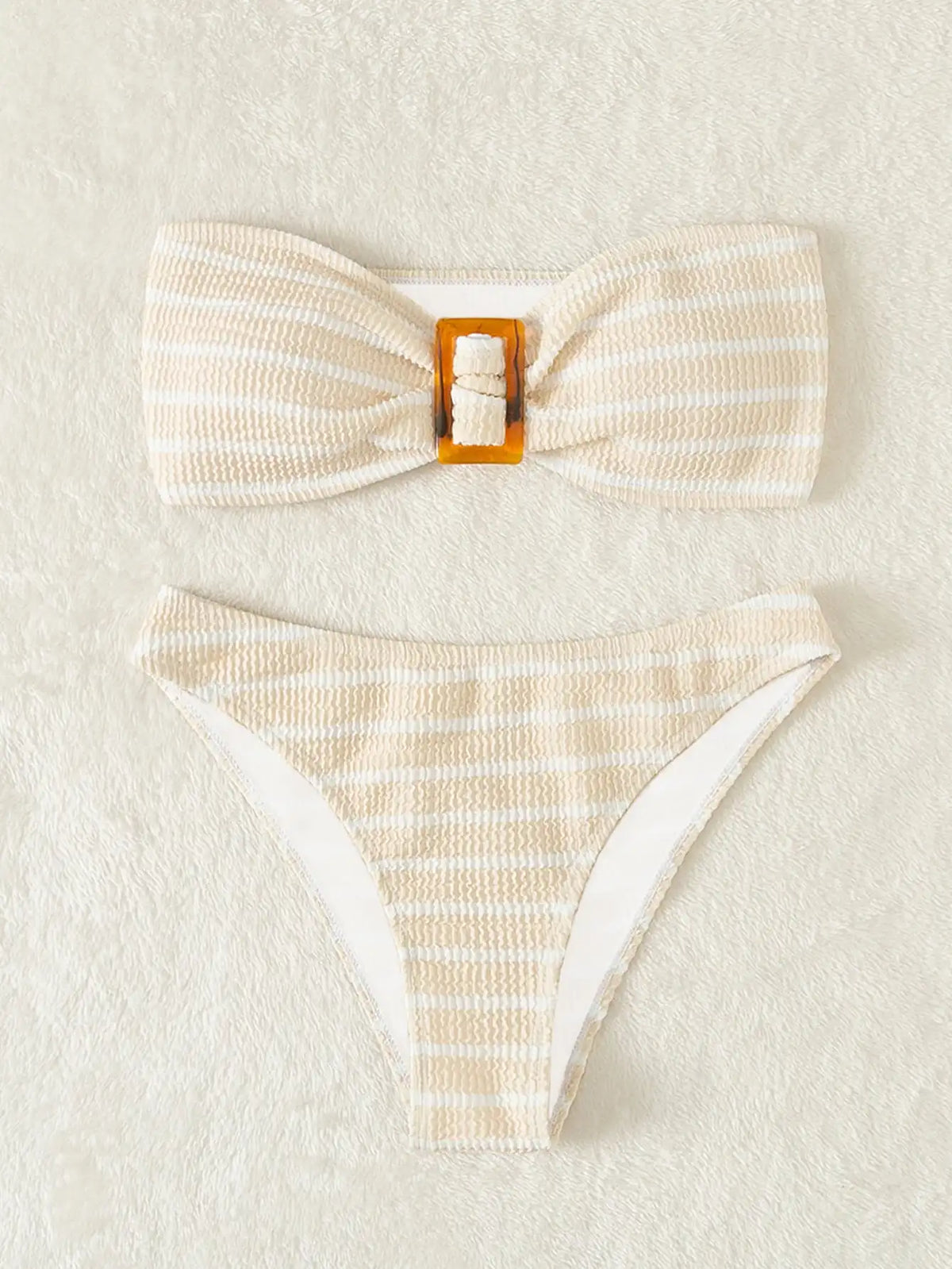 Striped Textured Bandeau Bikinis 2025 Women Sexy Swimsuit Push Up Swimwear Female Bathing Suit Swimming Summer Beachwear
