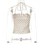 FDYOUI Sexy Halter Neck Polka Dot Tank Tops 2026 Women Lace-up Backless Slim Corset Camisoles Ladies Summer Crop Top Streetwear