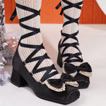 2026 y2k Block High Heels Summer Vintage Black Satin Pink Lolita Mary Janes Shoes Women Sweet Cross-tied Ballet Pumps Footwear