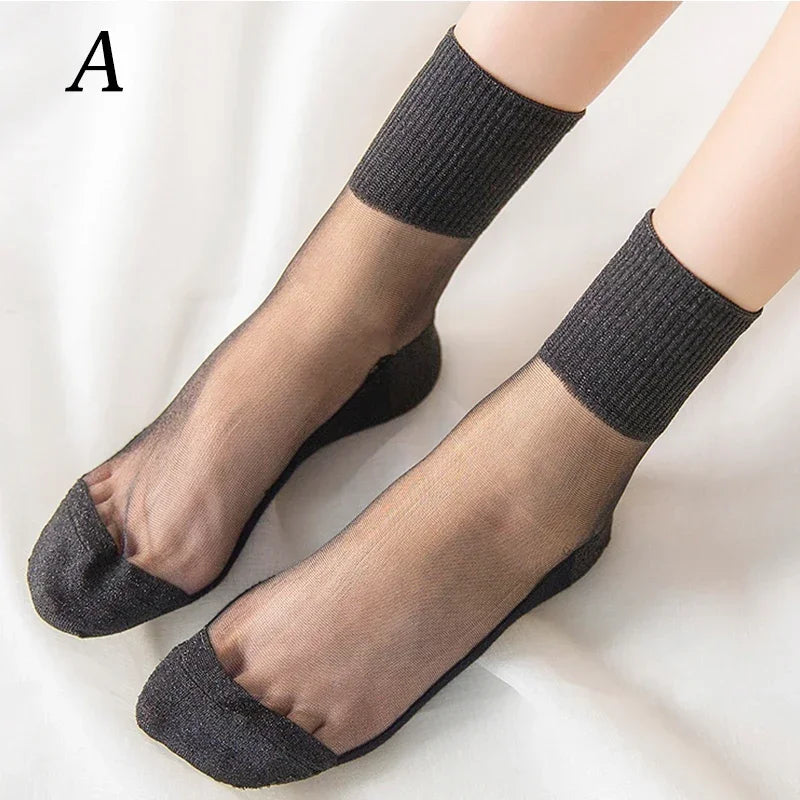 Summer Mesh Hosiery Sock Fashion Lace Short Socks Japanese Style Crystal Glass Socks for Women Sexy Middle Tube Socks