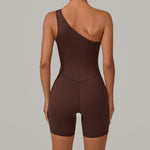 One Shoulder Women Sports Jumpsuit Sleeveless Yoga Rompers Backless Sportswear Women Workout One Piece Bodysuits Female
