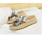 Spring 2025 Women's Slippers Hollow Out Strap Waterproof Thick Heel Woven Rope Country Style Slip-On Shoes Polyurethane Material