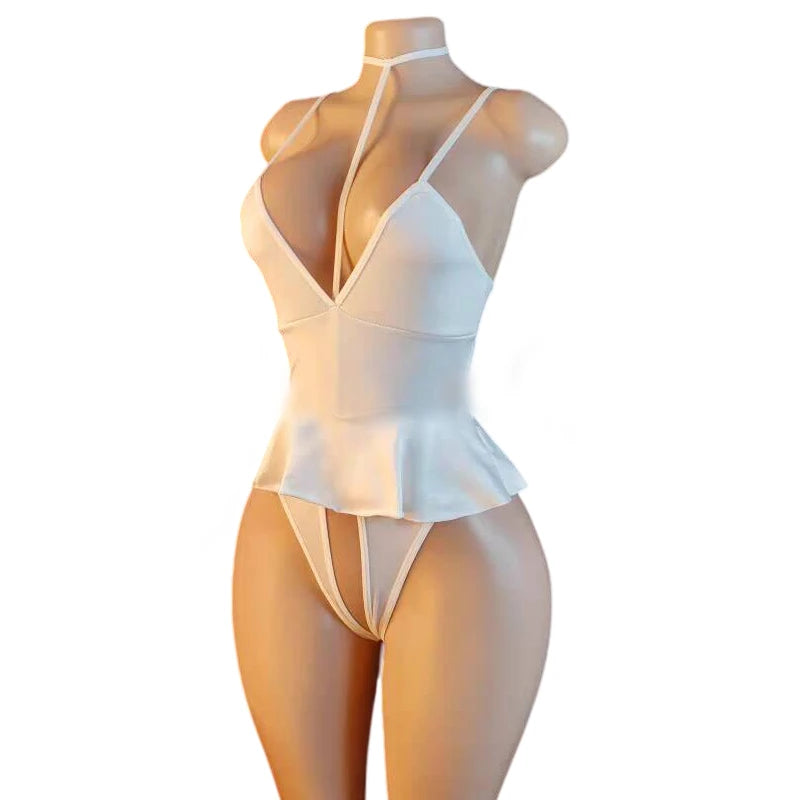 Sexy Crotchless Bra Set Women's Erotic Bodysuit Lace Hollow Bra Set Costumes Deep V Open Bra Underwea Sexy Backless Dress Women