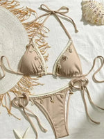 Shell Decoration Ribbed Halter Strappy Bikini Women Swimwear Female Swimsuit Two-pieces Bikini Set Bather Bathing Suit Swim Lady