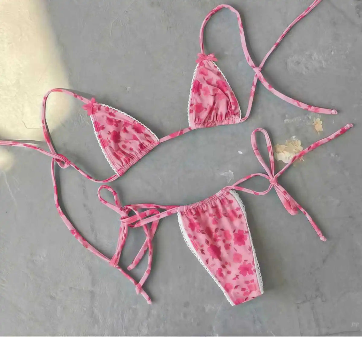 Floral Print Halter Micro String Bikini Female Swimsuit Women Swimwear Two-pieces Bikini Set Bow Knotted Bathing Suit Swim Lady