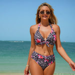 Blue Leopard Print Bikini Set Large Size Women Front Tie Push Up High Waist Swimsuit 2026 Long Sleeve Cover Up 3 Piece Swimsuit