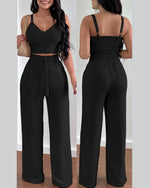 Women's Two Piece Sets Fashion Print Halter V-Neck Short Tank Suit Tops Long Pants Matching Set Summer Casual Female Slim Pants