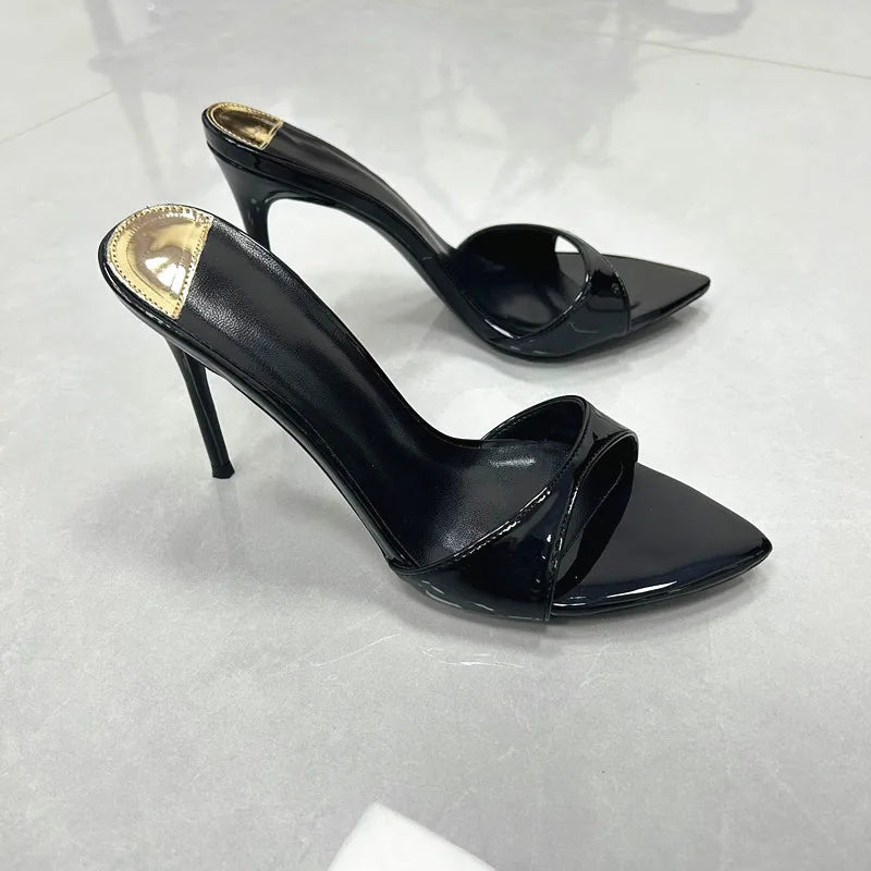 Europe and America Plus Size 10CM 12CM Summer High Heels For Women's Slides Pointed Toe Sandals Sexy Woman Shoes Red Slippers