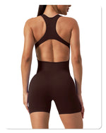 Seamless Yoga Jumpsuit Sleeveless Shorts One Piece Yoga Suit Sexy Cutout Backless Top Women Playsuit Gym Summer Workout Clothes
