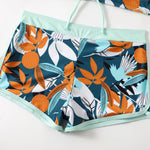 2026 Summer Women's Print Patchwork Swimsuit Sexy Deep V Neck Back Lace-up Swimwear High Waist Shorts Tankini Bathing Suit Beach