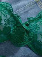 Lady Floral Embroidery Lingerie Set Women Sheer Bra and Brief Underwear Set Satin Sexy Intimates Underwear