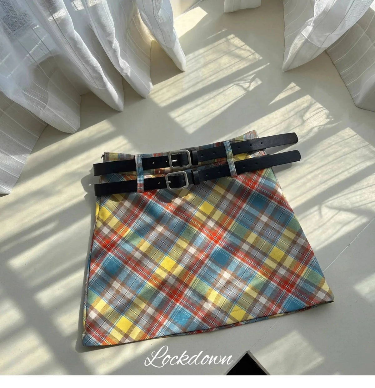 Plaid Double Waistband A-line Short SkirtWomen American Style Street High Waist Casual Collision Color Wrap Hip Skirt OJR7