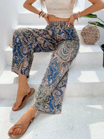 Women's 2026 Summer Versatile Printed Elastic Waist Wide Leg Pants