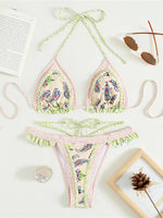 5 Colors Sexy Printed Halter Frilled Bikini Women Swimwear Female Swimsuit Two-Pieces Bikini Set Bather Bathing Suit Swim V4651