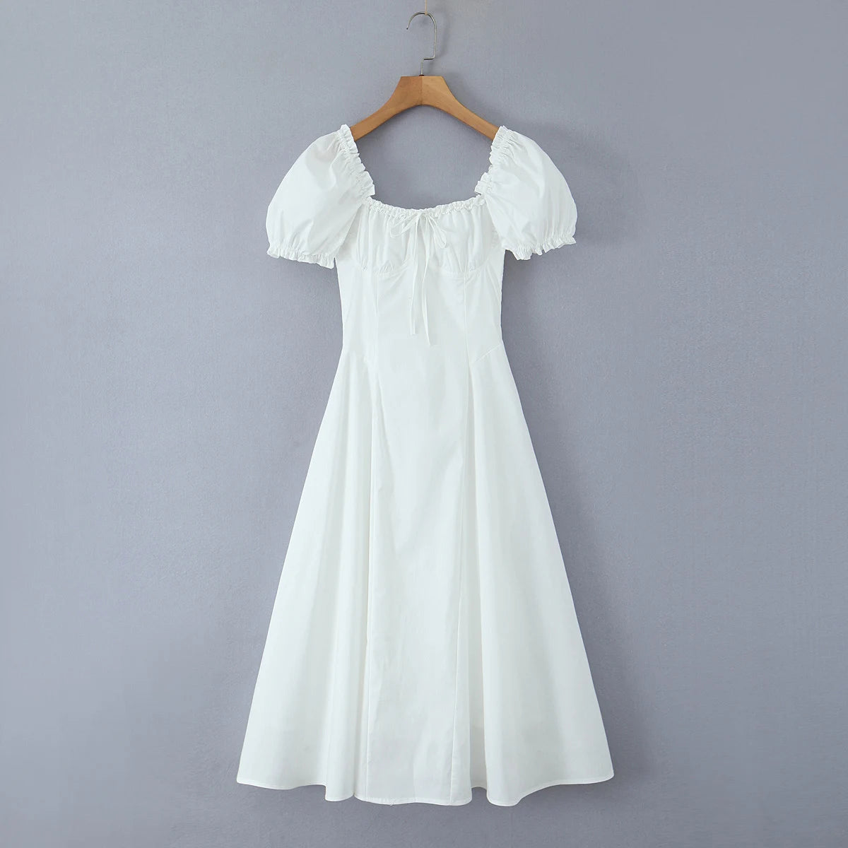 Bowknot Ruffles Light Blue Midi Dress Women's Summer Off Shoulder Short Sleeve Beach Dress Drawstring White A-line Vestidos 2025