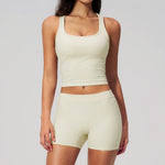 Gym Women Yoga Sets Women Brushed Square Neck Slim Sports Tank Top Fitness Suit Outwear Running High Waist Shorts Tracksuit
