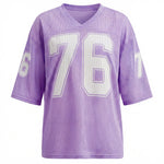 Womens Sporty Jersey Shirts Graphic Number Print Short Sleeve V Neck Loose Fit Tee Tops Summer Casual T-shirt Streetwear
