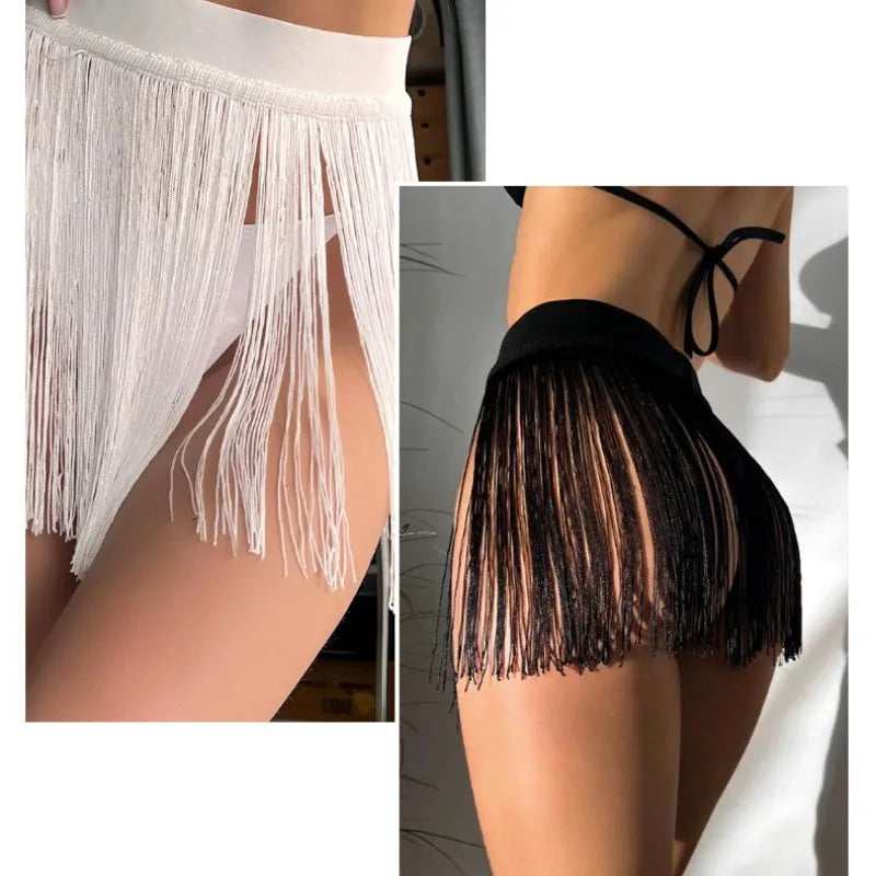 Summer Tassel Dress Women Bathing Suit Clothes for Beach Swimsuit Fringed Skirt Bikini Bust Overskirt Solid Swimwear Cover Ups