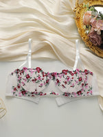 Beautiful flower embroidered bra, transparent sexy underwear with adjustable shoulder straps MR2956