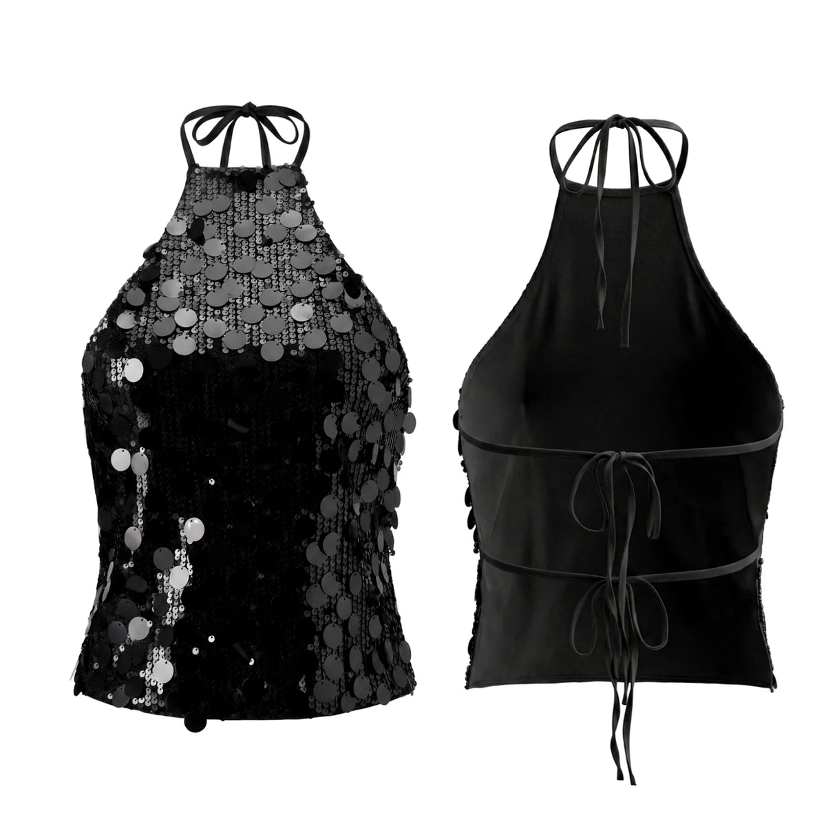 Women’s Backless Sequin Vest Summer Slim Fit Halter Tank Tops Summer Club Party Sexy Sleeveless Shirts Streetwear
